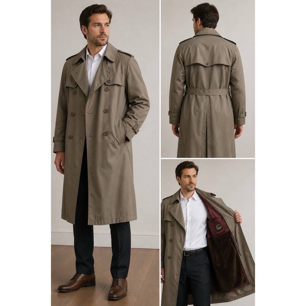 Vintage London Fog Townie Trench Coat Mens 42L Taupe Zip Out Liner